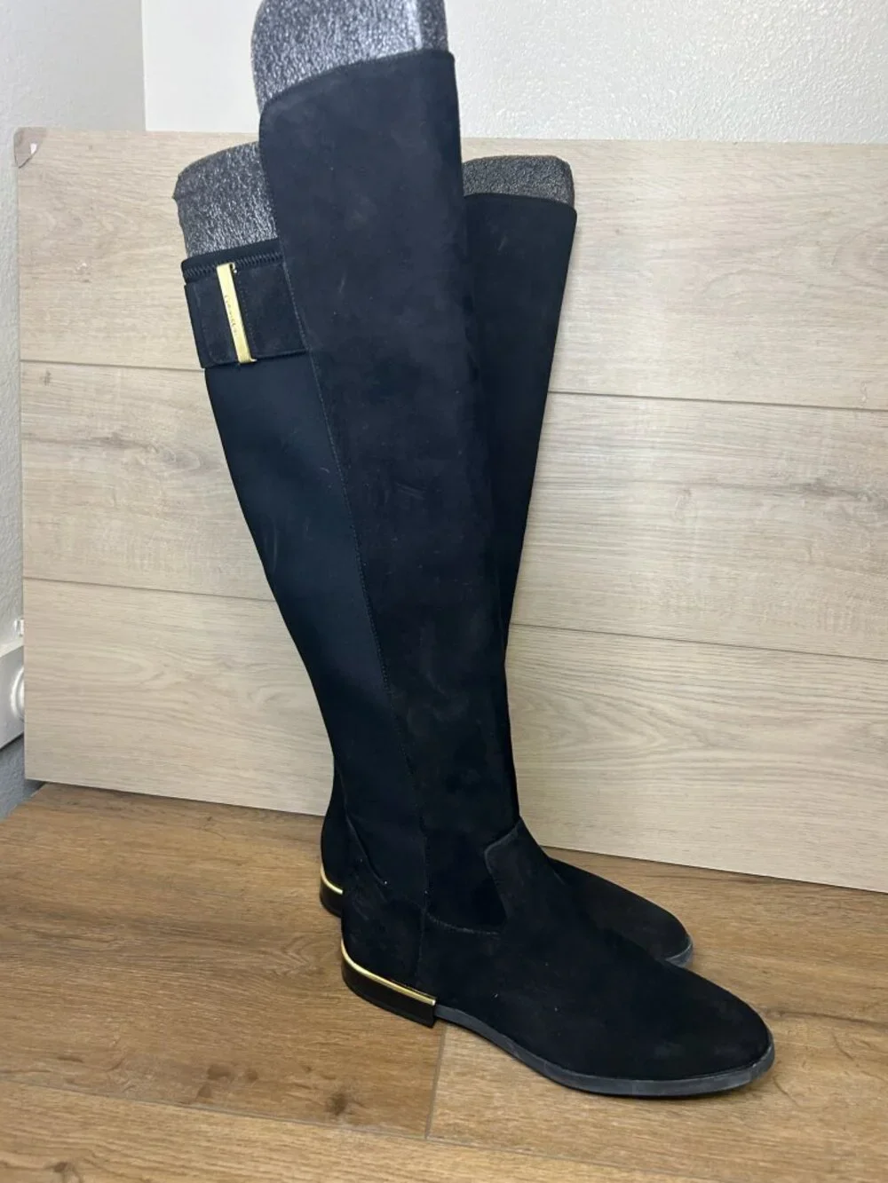 Calvin Klein Priya Over The Knee Boots Suede Neoprene Size 7 Black